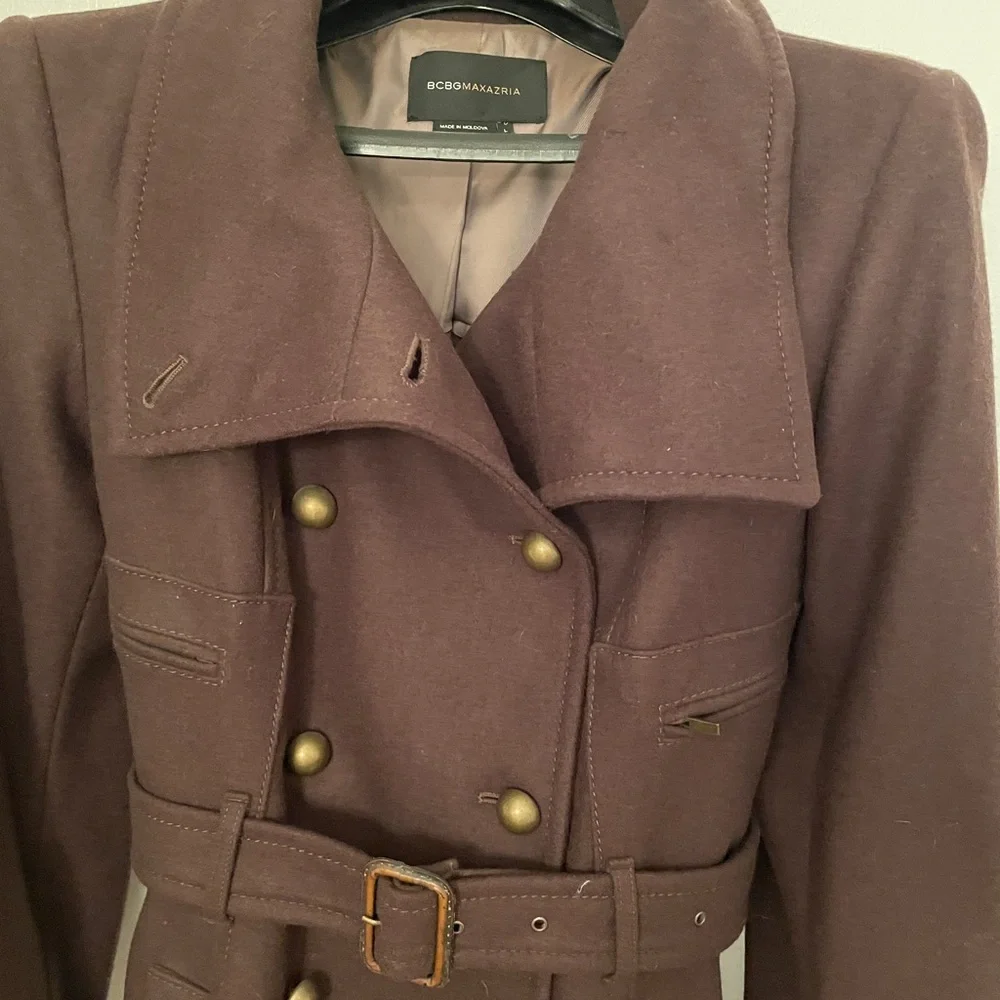 BCBGMaxAzria Brown Wool Women's Long Coat - Picture 4 of 12